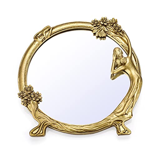 JUXYES Antique Gold Small Decorative Mirror for Wall and Desktop,