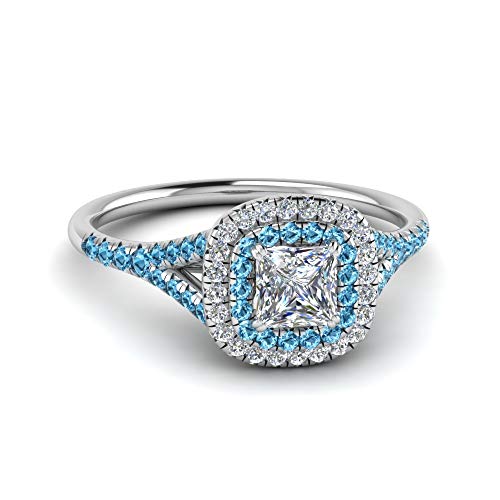 Image of Choose Your Gemstone Delicate Double Halo Diamond CZ Ring Sterling Silver Princess Shape Halo Engagement Rings Matching Jewelry Wedding Jewelry Easy to Wear Gifts US Size 4 to 12