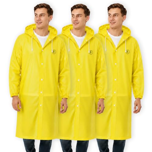 Image of Reusable EVA Hooded Raincoat| Transparent Waterproof Rain Wear for Men & Women | Elastic Full Sleeves | Front Button Design | Knee Length Free size