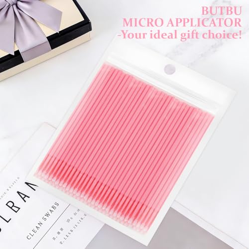 BUTBU 100 Stk Einweg Microbürsten Wimpernverlängerung, Wimpernverlängerungs Bürsten, Beauty-Salon & Hausgebrauch Eyelash Brush, Microbürstchen fürLashes Graft, Makeup, Mundpflege(Rosa)