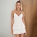 YOXUA Women's Deep V-Neck Spaghetti Strap Casual Tiered Mini Dresses Summer Layer Ruffle Hem Short Dress White