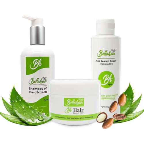 BellaHair Hair Care Bundle – Hydrating Mask, Thermal Sealant & Sulfate-Free Shampoo – Organic Repair & Protection Set for Dry, Damaged or Treated Hair