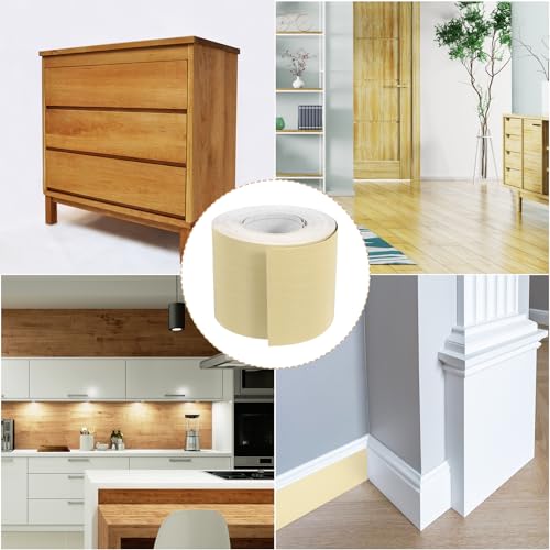 Image of uxcell 1 Roll Wood Grain Tape, 2.36 inch x 49 Ft Realistic Textured Repair Tape Self Adhesive Wood Textured Patch for Floor Wall Door Table Cabinets Desk Furniture Home Decor(Light Yellow)
