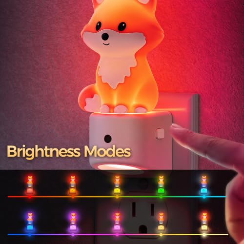 Image of DORESshop LED Night Light for Kids, Brown Fox Night Lights Plug into Wall, 8 Colors+ Soft White 3000K Nightlight, Dusk to Dawn Sensor, Nightlights for Kids Room, Bedroom, Birthday Gift, 2 Packs
