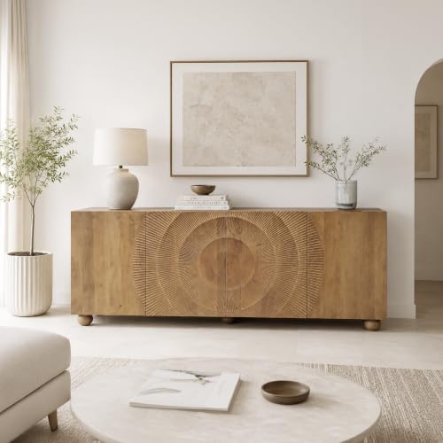 Image of The Attic Brampton Sideboard, Multipurpose Cabinet for Kitchen and Living Room Storage, Classy Sideboard, Wooden Cabinet, Light Teak Matte Finish