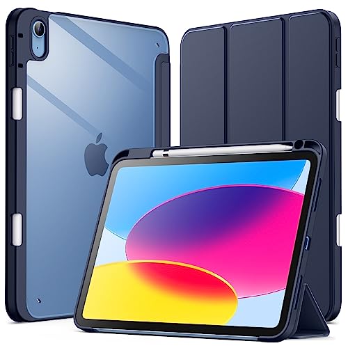 Image of JETech Cover Case for iPad (A16) 11th /10th Generation (2025 /2022) with Pencil Holder, Clear Transparent Back Shell Slim Stand Shockproof Tablet Cover, Auto Wake /Sleep (Navy Blue)