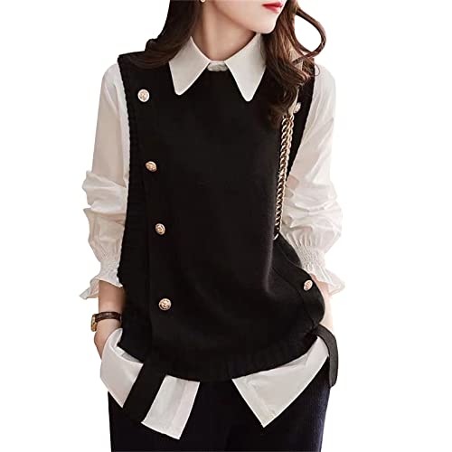 La Mejor Selección de Punto para Mujer Top 5. 37 DIIOOMIEEU - Chaleco de punto para mujer, sin mangas, suéter de cuello redondo para otoño e invierno, suéter a juego