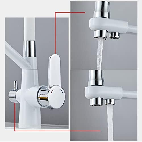 Robinet de cuisine 3 voies blanc avec mitigeur extractible flexible et filtre eau