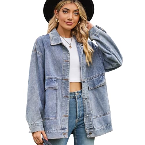 aromm Donna Oversize Denim Giacca Mezza Lunga Maniche Lunghe Outfit