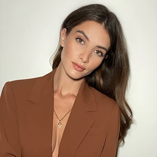 Barzel 18K Gold Plated Flat Mariner/Marina 060 3MM Chain Necklace With Hamsa Hand Pendant3