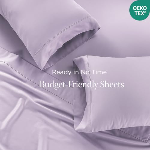 Image of Threadmill 300 Thread Count Cotton Queen Sheet Set, Sateen, Solid, Lilac | 100% Cotton, Sateen Weave, 4-Piece Set, 16 inch Deep Pocket, Cooling, Fade-Resistant, Breathable, Pill-Resistant