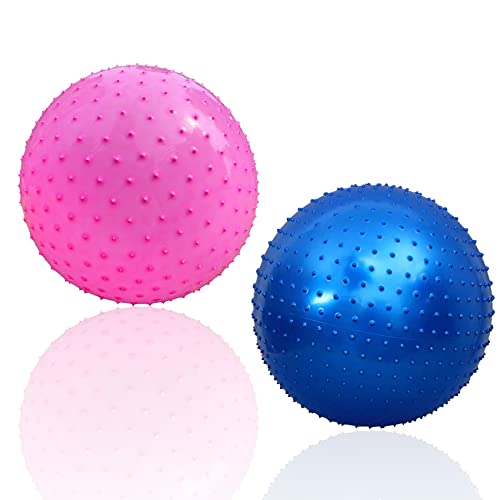 Bolas de Masaje sensoriales Grandes para niños, 2 Bolas de Yoga hinchables de 85 cm, Gran Bola de Ejercicio Inflable con Picos táctiles, Bolas al Aire Libre (2 Juegos de Bolas (Azul+Rosa))