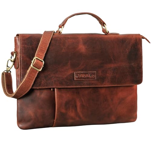 STILORD 'Parker' Aktentasche Leder Schmal Business Mappe Laptoptasche für MacBook 15 Zoll Sleeve Vintage Konferenzmappe A4 Dokumententasche Trolley Aufsteckbar, Farbe:porto - cognac