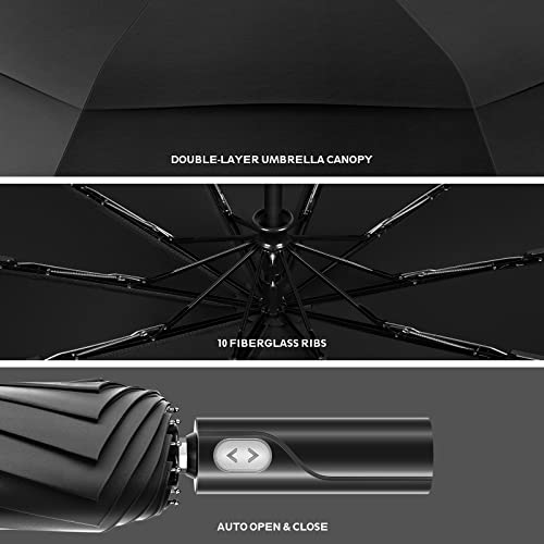 Undertree Umbrella Windproof Travel Umbrella - 10-Ribs Wind Resistant Folding Umbrella - Compact Anti-Uv Automatic Umbrella - Portable Waterproof Umbrella For Sun&Rain - Backpack, Purse, Car Umbrella, Black-21 #TOP2