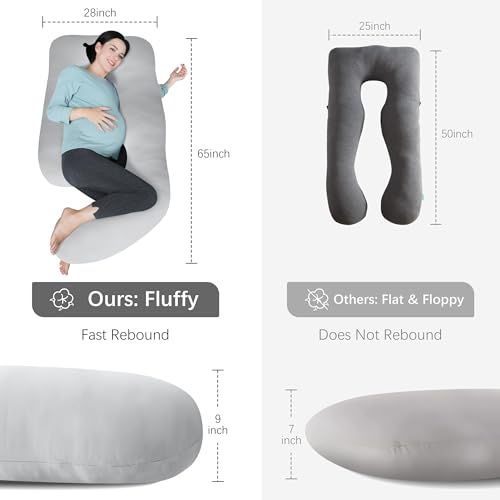 Image of MOON PARK Pregnancy Pillows for Sleeping - U Shaped Full Body Maternity Pillow with Removable Cover - Support for Back, Legs, Belly, HIPS - 65 Inch - Light Grey - Cooling Cover