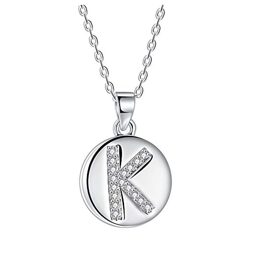 J.Endéar Inicial Encanto K Personalizar Collar, Clavícula Cadena de 925 Plata, Zircon Alfabeto de Disco Redondo Pequeño Colgante Letra para Joyería de Mujer, Longitud de Cadena 40 + 5 cm