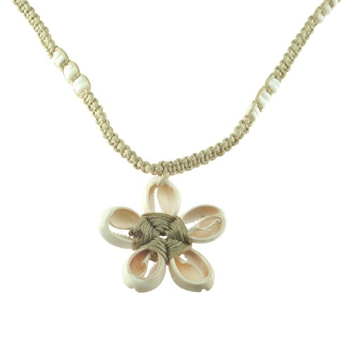 BlueRica Cowrie Shells Flower on Tan Cord Macrame Necklace with Puka Clam Shell Beads4