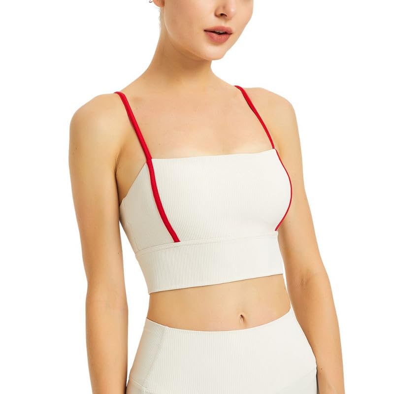 Women's Sports Bra Top Vest Shockproof Fitness Square Neck Thin Strap Comfortable | Apricot-XL