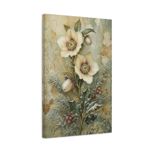 Toile hellebore fleurs vintage decoration salon 40x60
