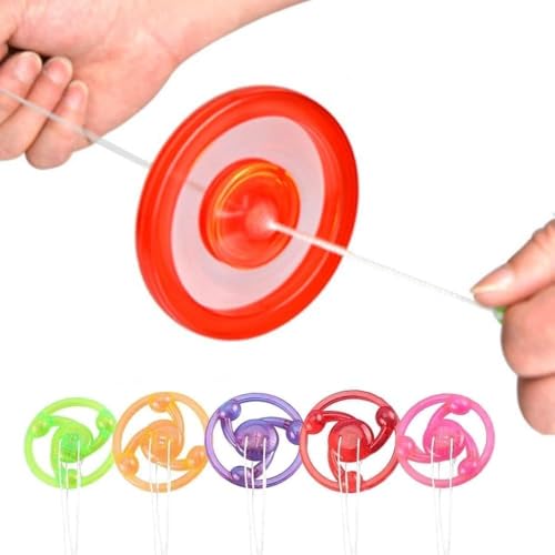5Pcs Pull Line Flywheel Spinning Tops with Rainbow Light Show,