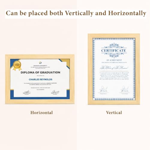 Image of Wooden Document Photo Frame with Storage, Certificate Holder Frame for Wall Mount & Tabletop | Memory Frame for Birth Certificate, Awards & Photos | Premium Finish ( Beige, Size 9.2X12.6 Inch )