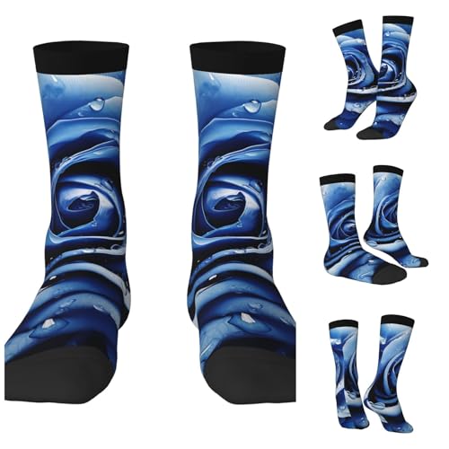 LZQPOEAS Beautiful Blue Rose Illustration Athletic Socks Unisex Cushioned Crew Socks Hiking Running Calf Sock Soft Above Ankle Sock