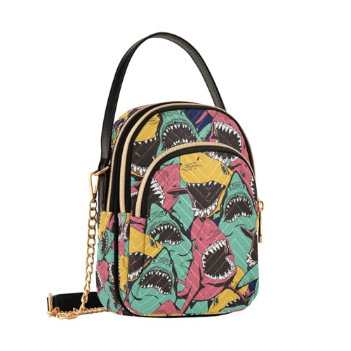 Crossbody Bag for Women, Angry Shark Sea Animal Phone Purse Detachable Chain Bag Shoulder Handbag Wallet