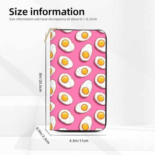 Leather Thin Slim Wallets for Women & Men - Bright Fried Egg Pink Print Card Wallet Holder with Zipper2