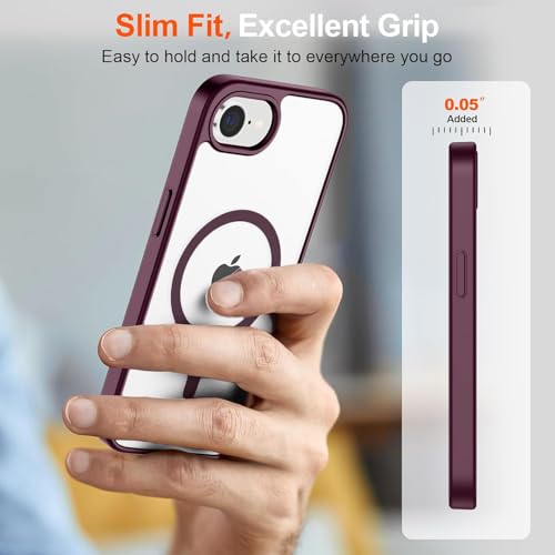 Image of DIZORO Compatible iPhone 17e / iPhone 16e Case,Compatible with MagSafe, Non Yellow Military-Grade Drop Protection & Hard PC Back Cover Slim Transparent Anti-Scratch Shockproof Phone Case - Wine