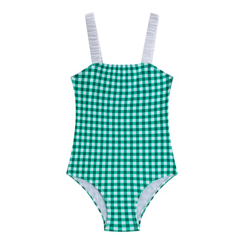 Image of LIZENS Girls One Piece Swimwear Checker Print Ruffles Bathing Suit for Kids Size 2-12
