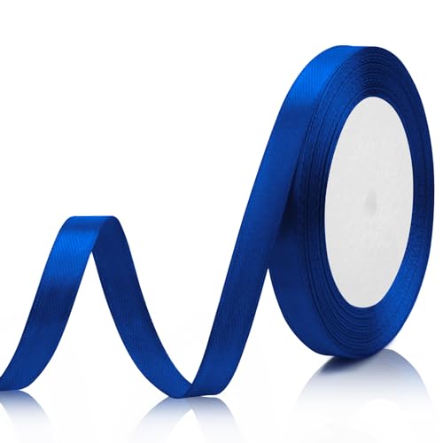 Blue Ribbon for Gift Wrapping - 3 Inch Royal Blue Satin Ribbon for Flower Bouquets, Mothers Day, Fathers Day, Graduation, Crafts, Hair Bows, Balloons, Christmas Tree Decoration
