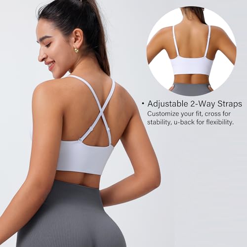 Image of Evercute Women's Sports Bras 3 /4 Pack Adjustable Deep V Neck Bras Wireless Spaghetti Strap Criss Cross Padded Low Support Bra