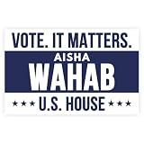 Aisha Wahab for Us House 2026 Sticker Car Bumper Election Matters Vote Race November Voting Three Colored