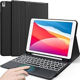 Earto iPad Tastatur 9. Generation 10,2 Zoll, Smart-Touchpad, 7-Farbige Beleuchtung, Kabellose Abnehmbare QWERTZ-Tastatur für iPad 9. Gen/8. Gen/iPad 7. Gen, iPad Air 3. Gen, iPad Pro 10,5, Schwarz