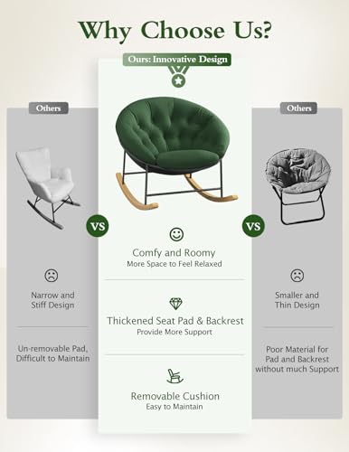 Kidirect Upgraded Nursery Rocking Chairs, Modern Oversized Saucer Chairs with Fluffy Cushions & Metal Frames, Big Comfy Reading Chairs for Adults, Suitable for Bedroom, Living Room, Apartment, Patio