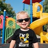IDOPARAS 2nd Birthday Construction Excavator Outfit Boys I'm Two and Diggin It Tee Shirt Black