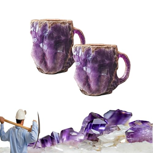 XJBCOD Tazas de café de Cristal Mineral, Tazas de café de Cristal, Vasos morados for Beber, Taza de café de Cristal Mineral, Elegante Regalo de Cristal for el hogar y la Oficina(2Pcs)