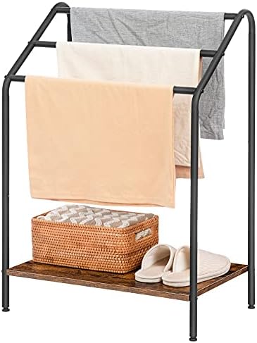 HOOBRO Free Standing Towel Rail, Towel Rack Stand, Towel Holder, Free Standing Towel Rack, Blanket Rack, Display Rack for Bathroom, Bedroom, Kitchen, Metal Frame, Rustic Brown and Black EBF63LB01