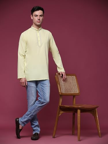 Image of SKAVIJ Men's Cotton Embroidered Kurta Shirt - Long Sleeve Traditional Indian Tunic for Casual