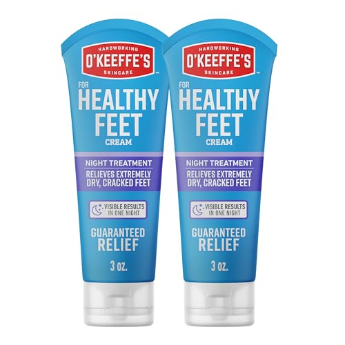 O'Keeffe's for Healthy Feet Night Treatment Foot Cream 3 oz Tube (2 Pack)- Guaranteed Overnight Relief for Extremely Cracked, Dry Feet, Repairing Skincare, Instantly Boosts and Retains Moisture Levels