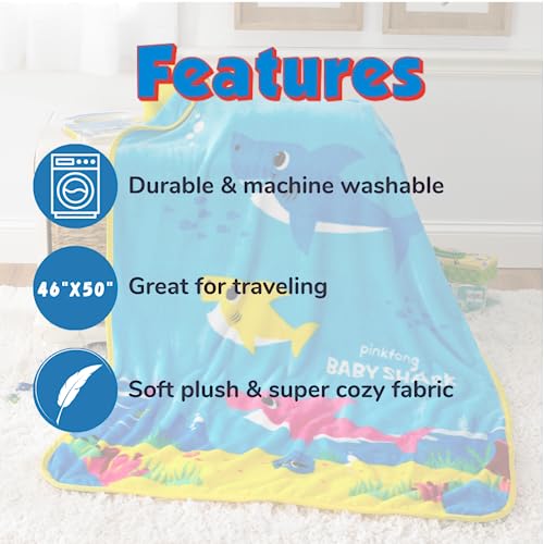 Image of Baby Shark Kids Bedding Super Soft Silk Touch Throw, 40 in x 50 in, (Official Licensed Product) by Franco