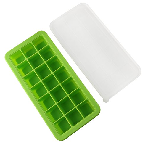 Vitasemcepli Bac à glaçons avec couvercle en silicone, bac pour conserver les aliments des enfants et bébés, bac à glaçons en silicone souple de 3,3 x 3,3 x 3,3 cm (vert) Cover