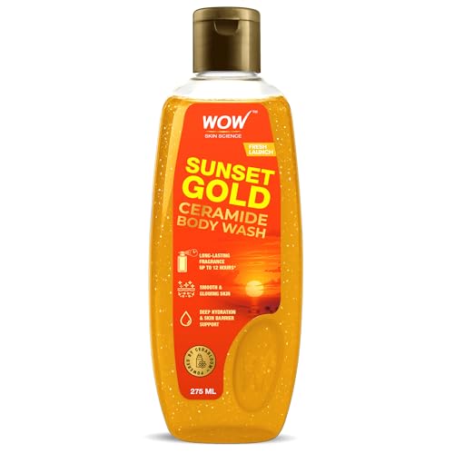 WOW Skin Science Sunset Gold™ Ceramide Body Wash | Ceramide for Deep Hydration & Skin Barrier Support | Ubtan with Turmeric & Saffron for Glow | 12-Hour Fragrance with Cerabloom™ | 275 ml