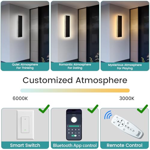 Image of Modern Outdoor Wall Lights 24 in - 4.72Inch Wide LED Modern Outside Wall Sconce for Garage 3000-6000K, Dimmable Black Linear Wall Light Wall Mount Lighting Fixture for Porch Doorway Garden