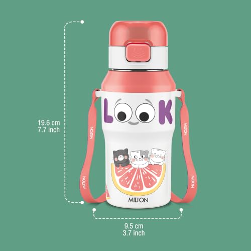 Image of Milton Steel Helio 400 Thermoware Water Bottle 370 ml with One Touch Safety Lock & Twin Lid Sip or Gulp, Long Hours Hot & Cold, Leak Proof, ISI Certified, PU Insulated, for Kids, Gym,School,Light Pink