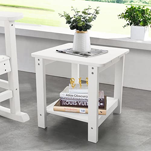 Outdoor Side Table, Weather Resistant 2-Tier Side Table, HIPS Plastic End Table, Adirondack Side Table, Rocker Side Table for Backyard, Patio, Pool, Deck and Garden, White, 17 x 17x 17.5 inches - Thumbnail 2