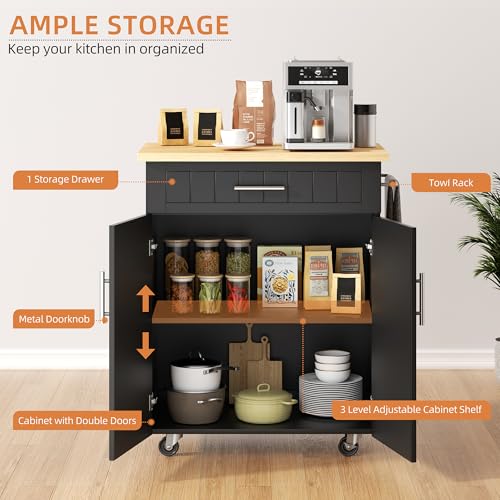 image for Shintenchi Kitchen Island cart with Storage, Portable Bar Cabinet on W