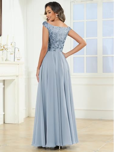 Boat Neck Mother of The Bride Dresses for Women Lace Sequin Floor Length Cap Sleeve Formal Dress2