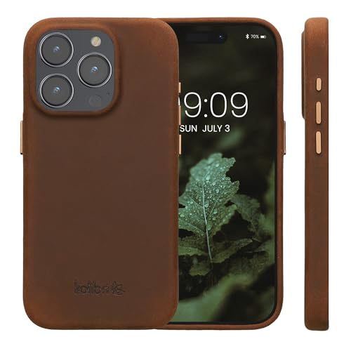 Image of kalibri Case Compatible with Apple iPhone 15 Pro - Case Smooth Genuine Leather Hard Case Anti Slip Cover - Brown