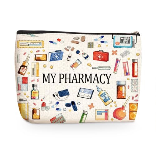 Wenboco MY Pharmacy Makeup Bag, Travel Makeup Case Cosmetic Bags for Women, Portable Pouch Purse Travel Essentials Toiletries Accessories, Christmas Birthday Gifts for Women